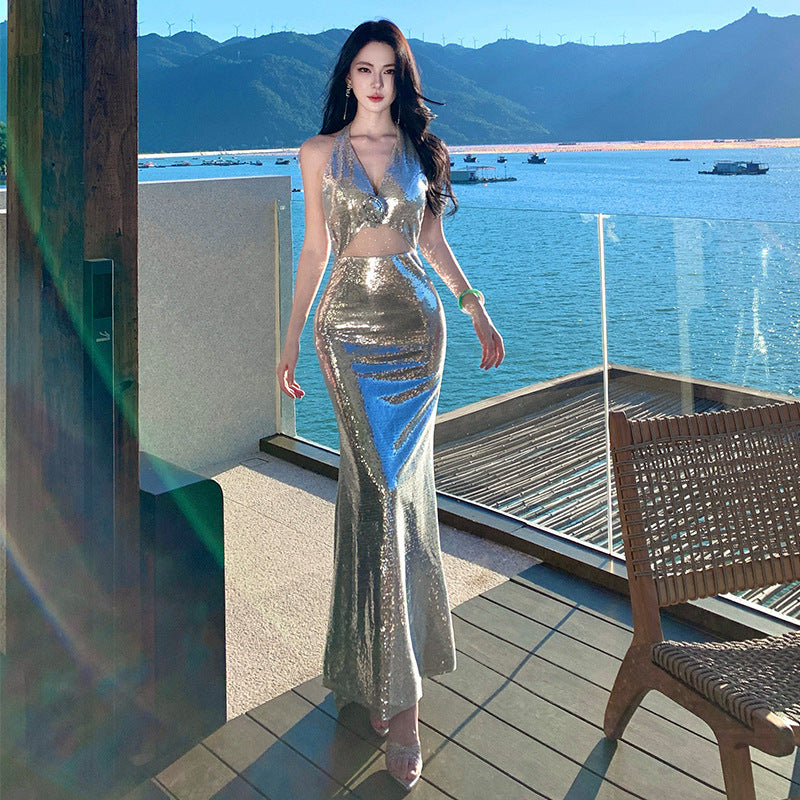 Sequined Evening Gown High-end Light-luxury Dress For Annual Company Events