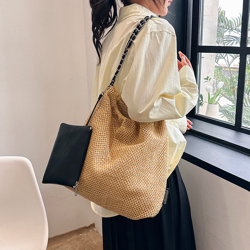Straw Woven Bag Versatile Chain Crossbody