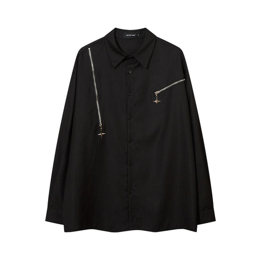 Irregular Zipper Decorations Long Sleeve Shirt