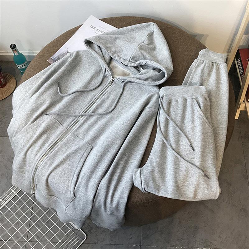 Kvinder Sweater Lynlås Hættetrøje Todelt Sæt Løst Fritidssæt