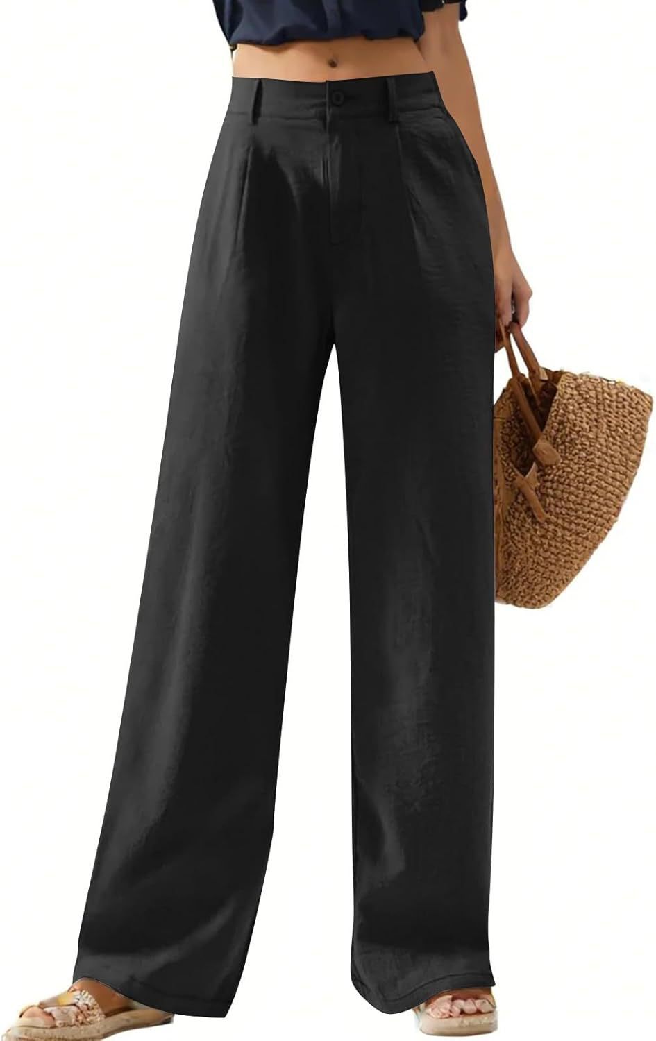 Women's Elastic Waist Wide Leg Casual Trousers