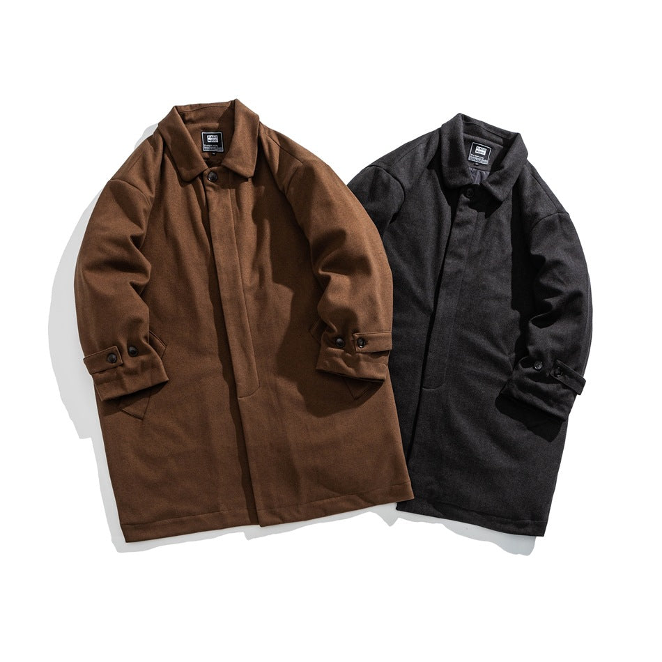 Men's Lapel Mid-length Woolen Coat