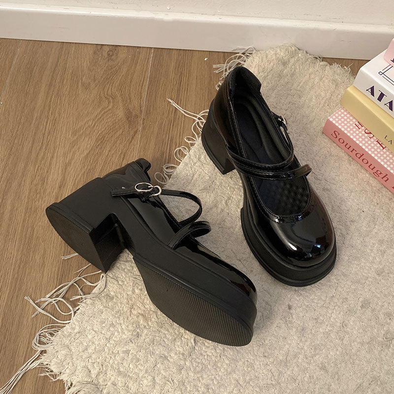 Black Japanese Sweet Cool Style Jk Leather Shoes For Women