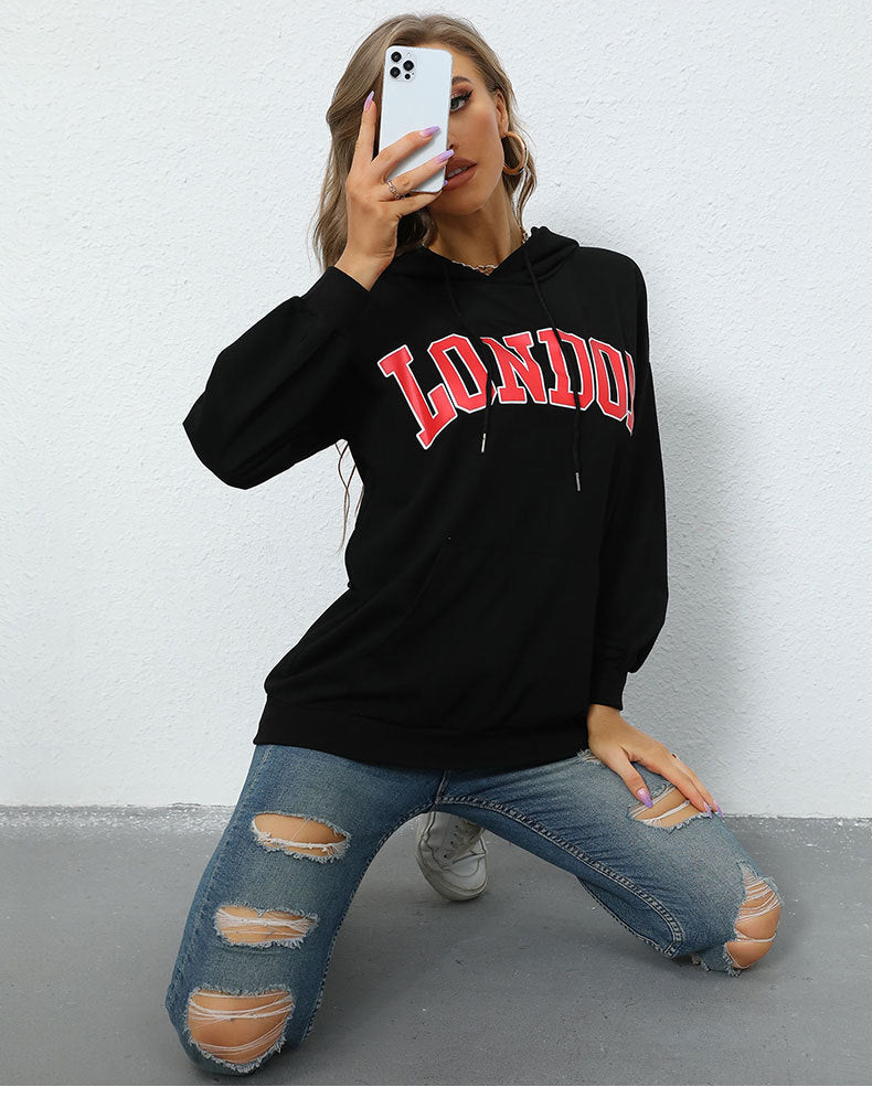 European And American Women's Clothing Hooded Letter-print Sweatshirt Leisure Pullover Hoodie