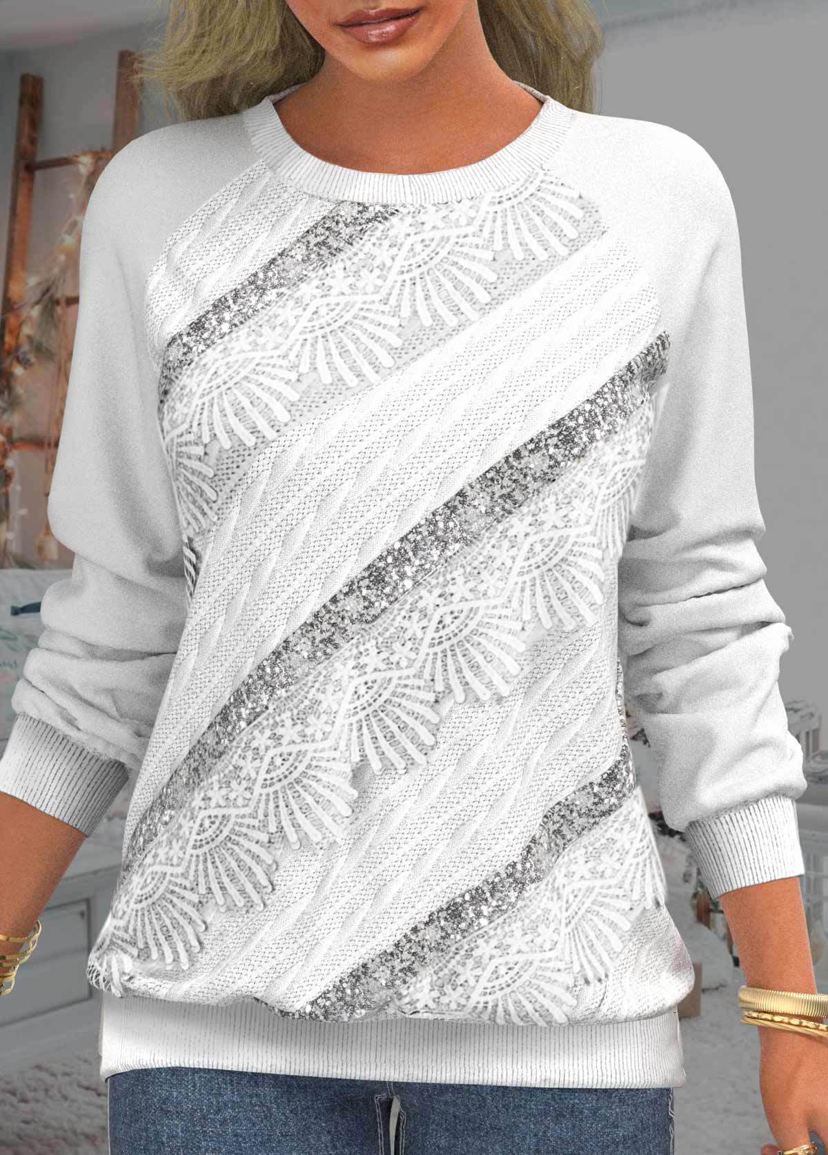 Dame Batikprint Rund Hals Raglan Afslappet Løs Sweatshirt