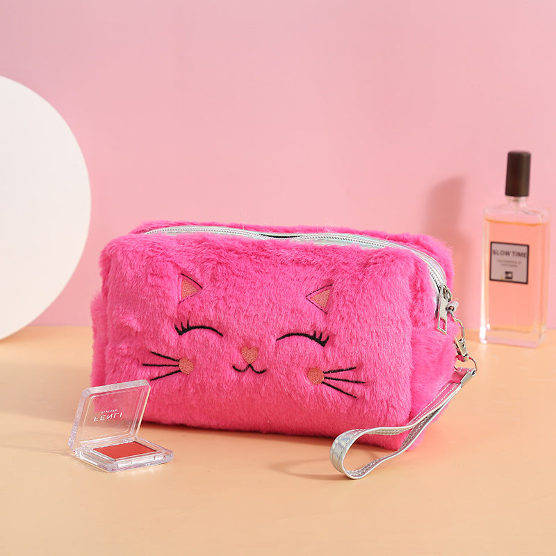 Colorful Fluffy Cat Pvc Cosmetic Soft Cute Zipper Bag