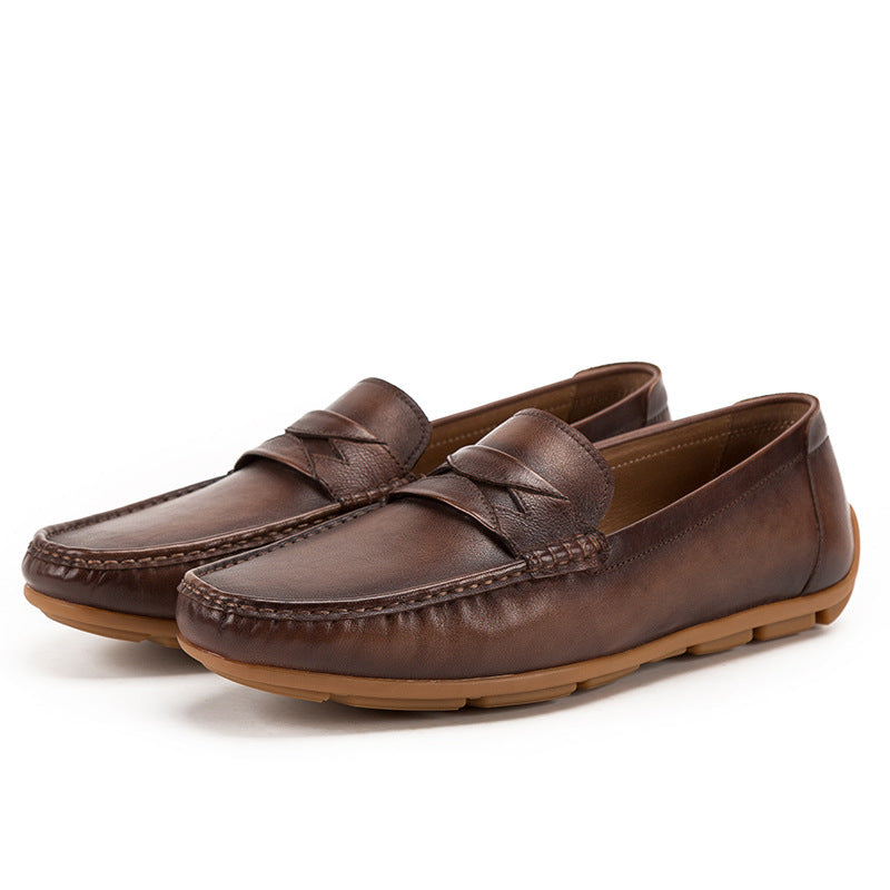 First Layer Cowhide Casual Shoes One-step Men's Shoes Driving Shoes