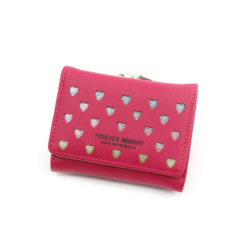 Womens Three-Fold Wallet With Hollowed-Out Heart Design