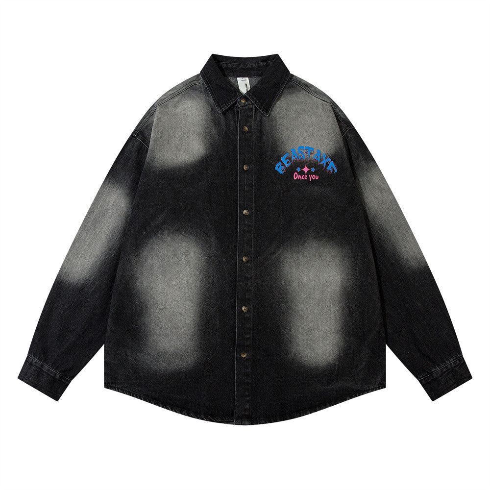 National Fashion High Street Niche tegneserieprint denim skjortejakke