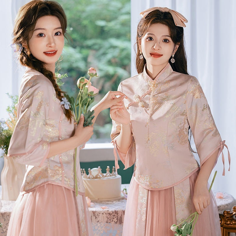 Polyester Women's Chinese Style Bridesmaid Dress