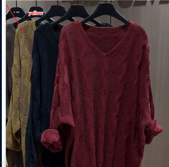 Women's Long Sleeved Knitted Vneck Sweater