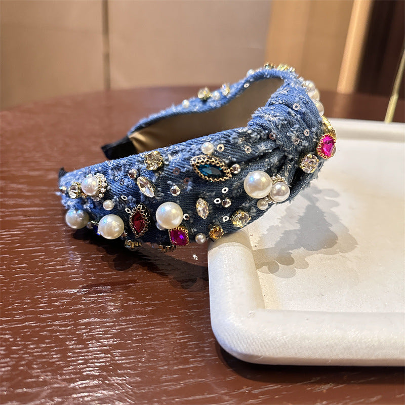 Denim Beaded Rhinestone Baroque Robbery Special-interest Design Hairpin