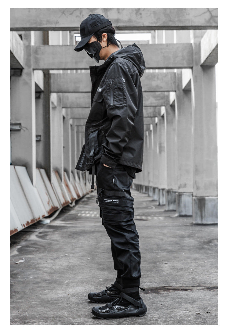 Men's Functional Loose Jacket Dark Hooded Windproof Stitching Reflective