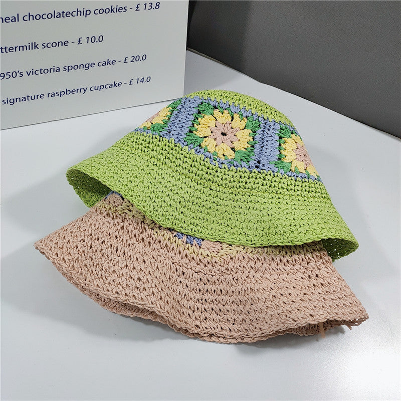 Elegant Folded Floral Straw Bucket Hat
