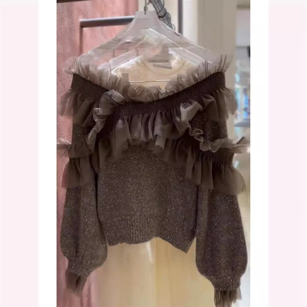 Korean-style Elegant Ruffled Hem Knit Sweater