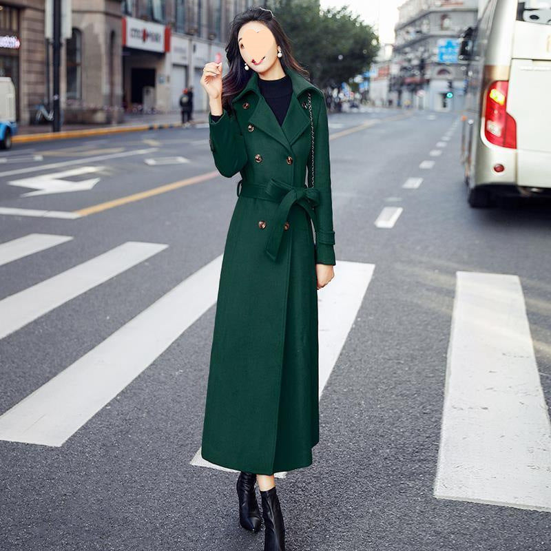 Solid Color Wool Coat Women's Long Slim Knee-length Padded Thick Wool Overcoat