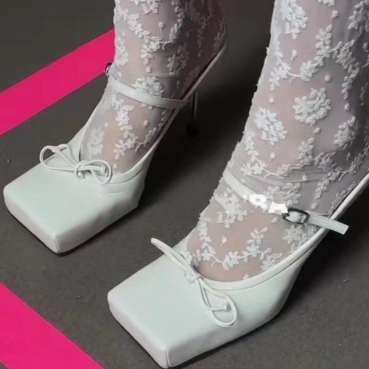 Women's Square Toe Bowknot High Heel Slippers