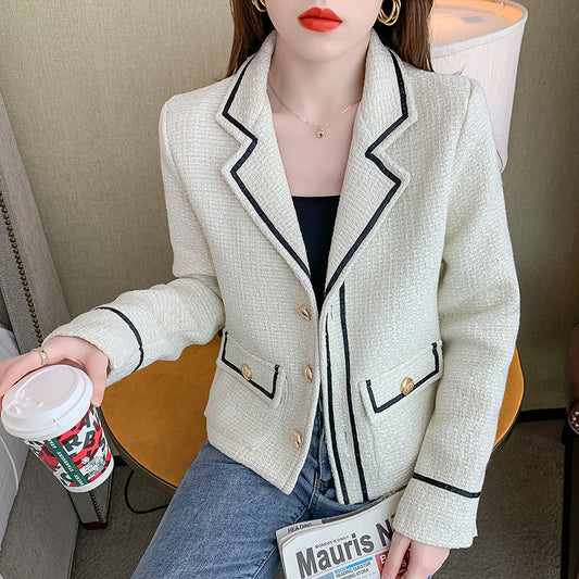 Women's Tweed Jacket Casual Colorblock Suit Collar