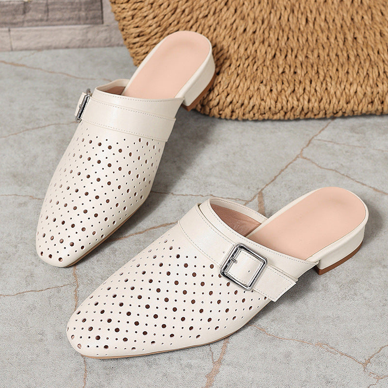Closed-toe, Back-strap, Buckle-fastened Flat Womens Slippers