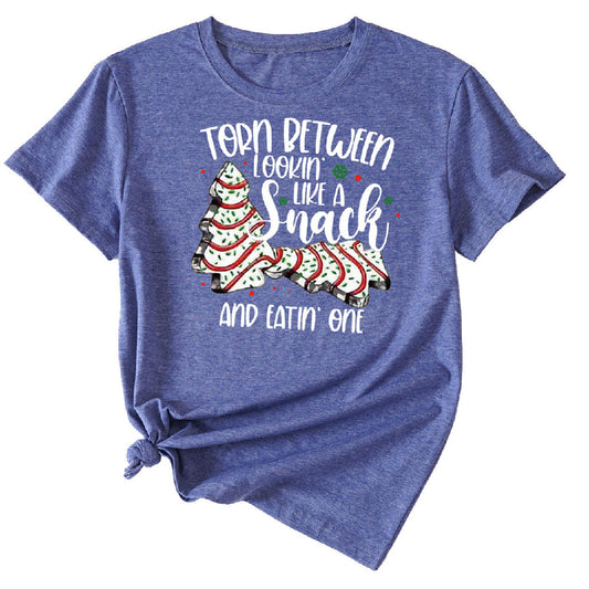 Simple Pattern Printing Ladies Round Neck Short Sleeve Tops