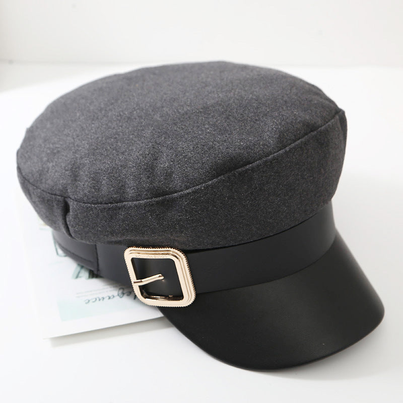 Women's Temperament All-match Woolen Leather Stitching Hat