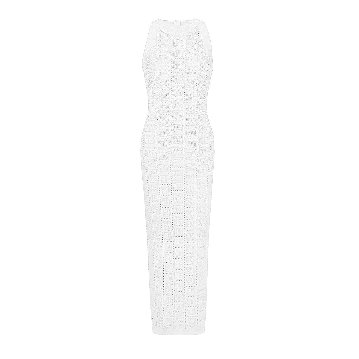 Long Sleeve Short Round Neck Hollow Out Knitwear Dress Vest Shorts