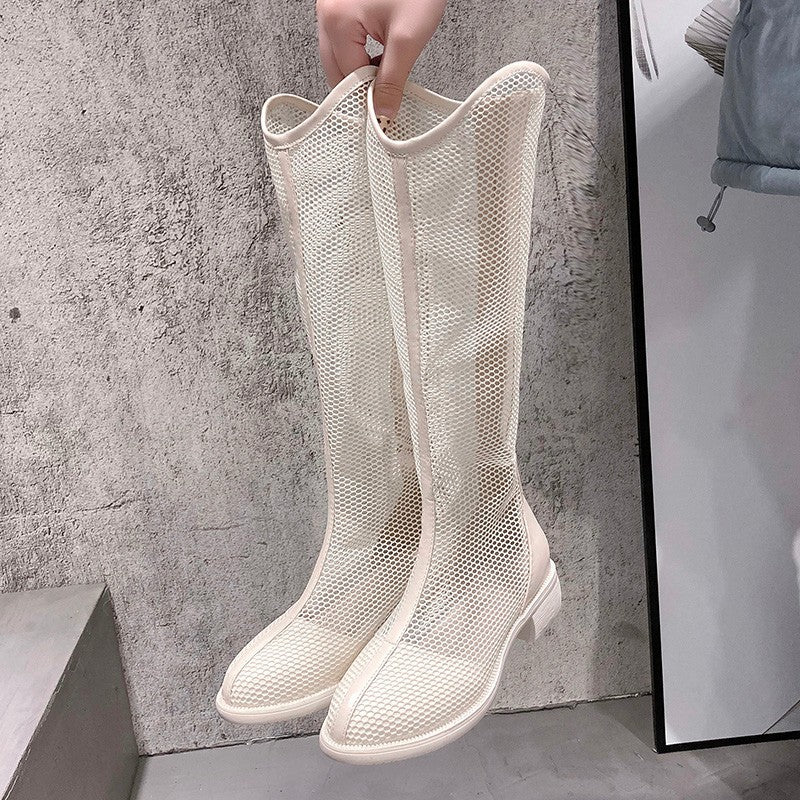 Hollow And Breathable Toe Thick Heel Ankle Boots