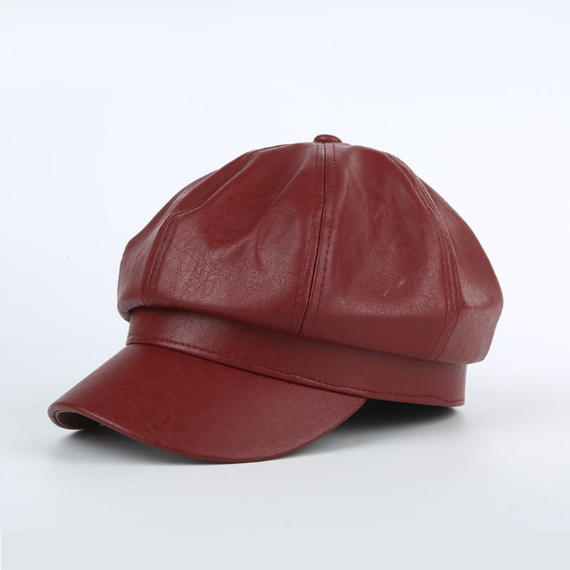 Korean Style Octagon Fashion Ladies Hat Leather Beret