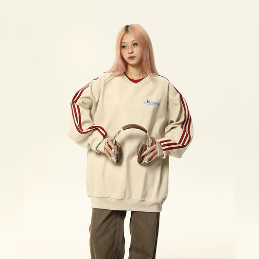 Retro Crew Neck Sweater til kvinder med kontrastfarver og løs pasform