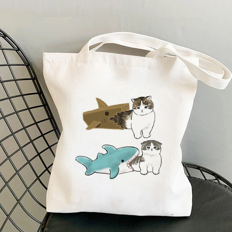 Cat Printed Canvas Bag Creative Individual Shoulder