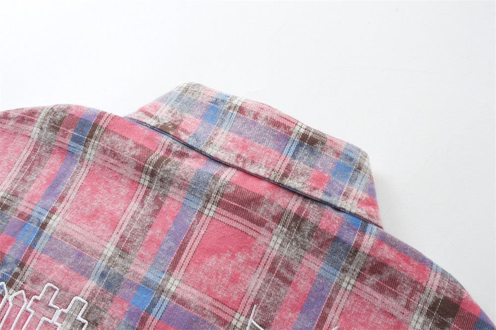 Contrast Color Check Long Sleeve Shirt Men's Spring And Autumn Loose
