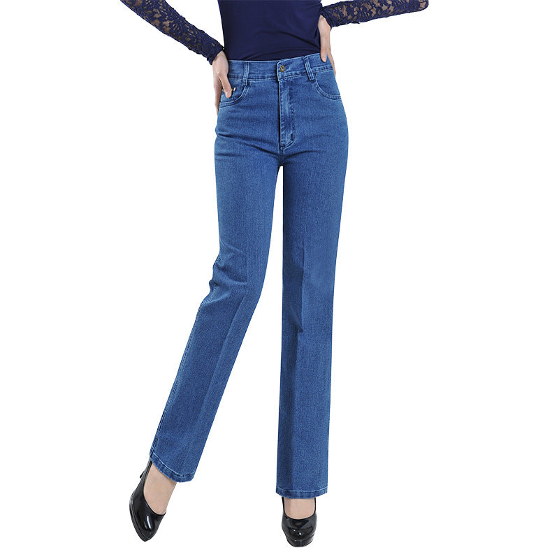 Fall Winter Women's Trousers Stretch Straight Leg Slim High Waisted Jeans