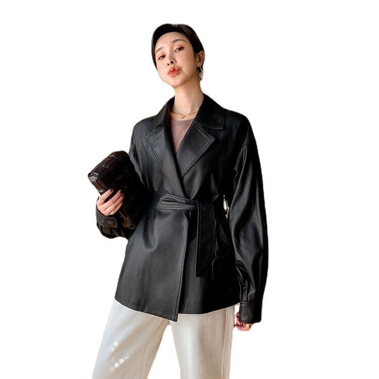 Loose Belt Small Leather Jacket