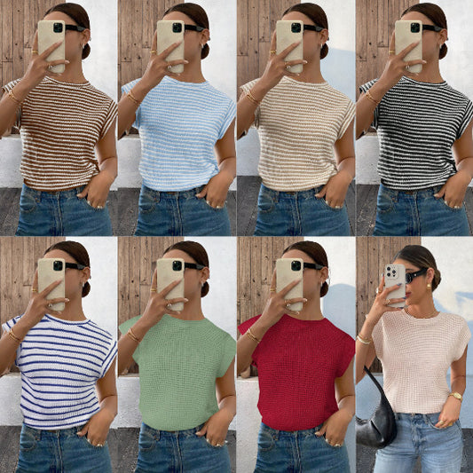 Womens Casual Crew-Neck Sleeveless Hollow-Out T-Shirt