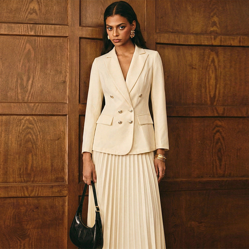 Womens Solid-Color Chic And Stylish Coat And Skirt Set