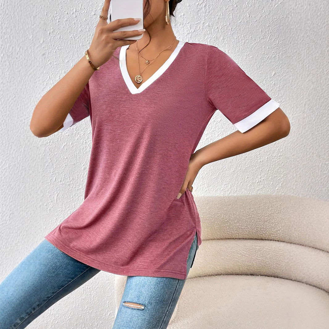 Women's Color Matching Short-sleeved Top