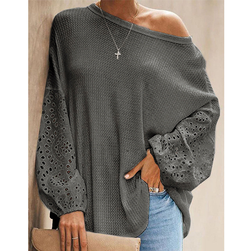 Europæisk og amerikansk løs, diagonal krave, udhulet langærmet off-shoulder top
