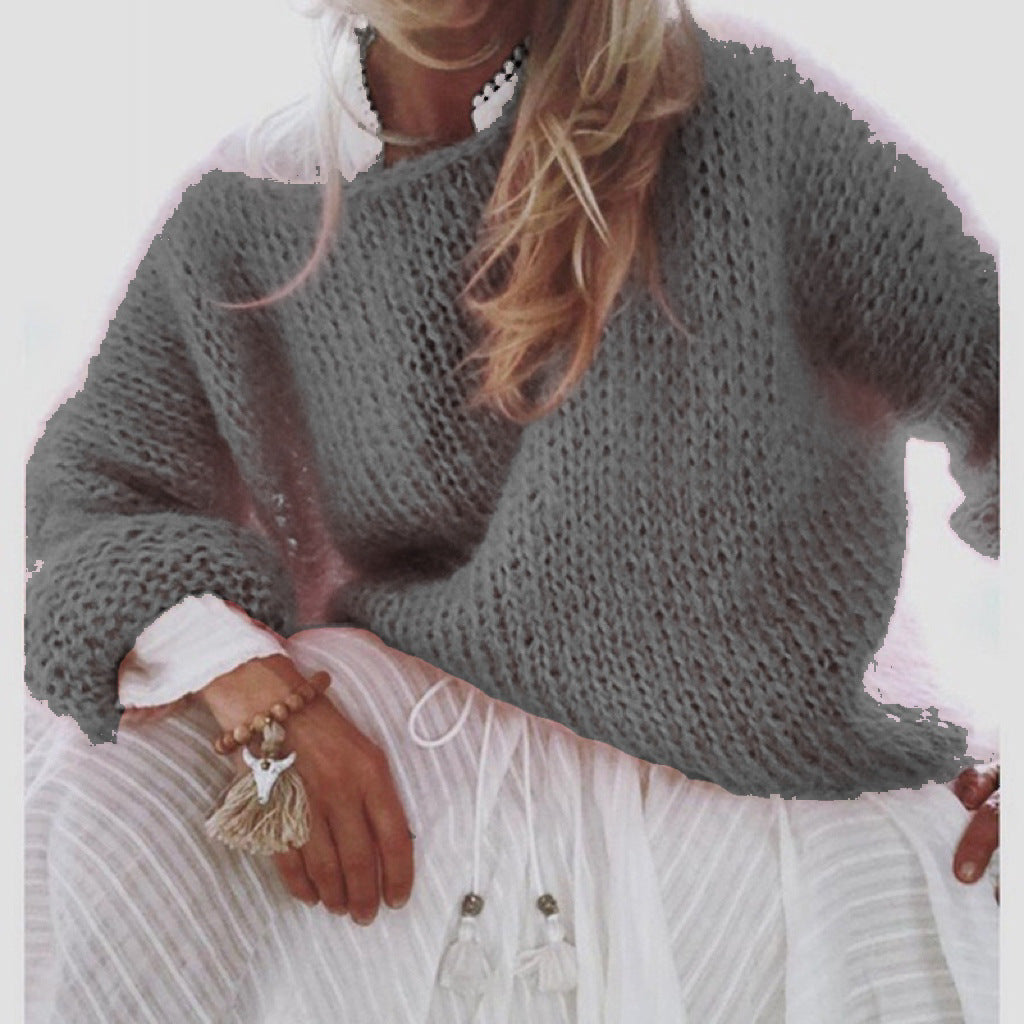 Womens Fashionable Loose Casual Knitted Sweater