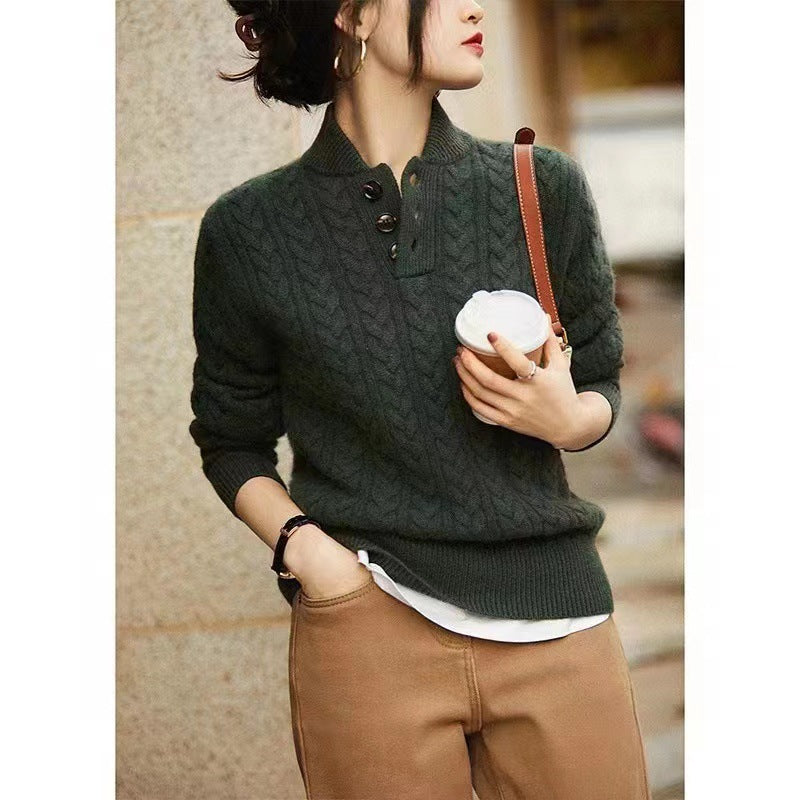 Minimalist Solid-color Cable-knit Sweater A Trendy Retro Turtleneck Base Top