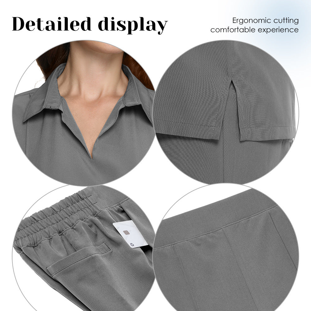 POLO-collar Scrub Top And Short-sleeve Scrub Pants Set For Dental And Oral Care