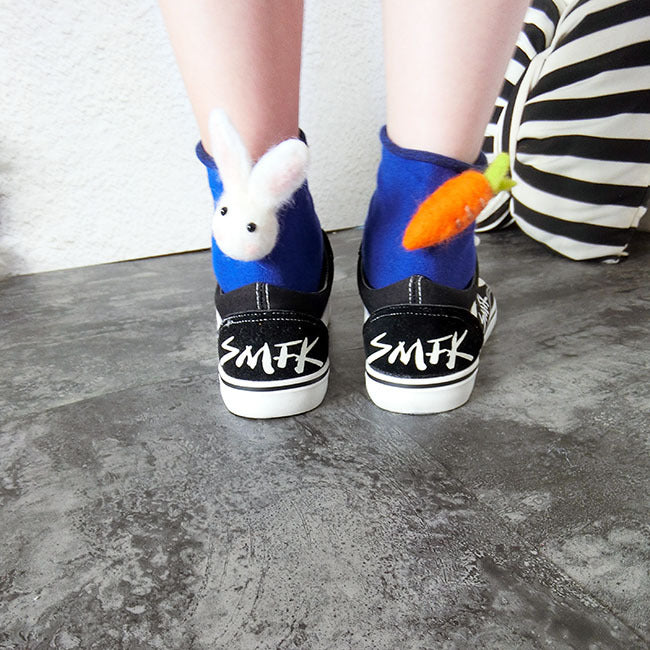 Personalized Rabbit Carrot Asymmetric Wool Felt Socks