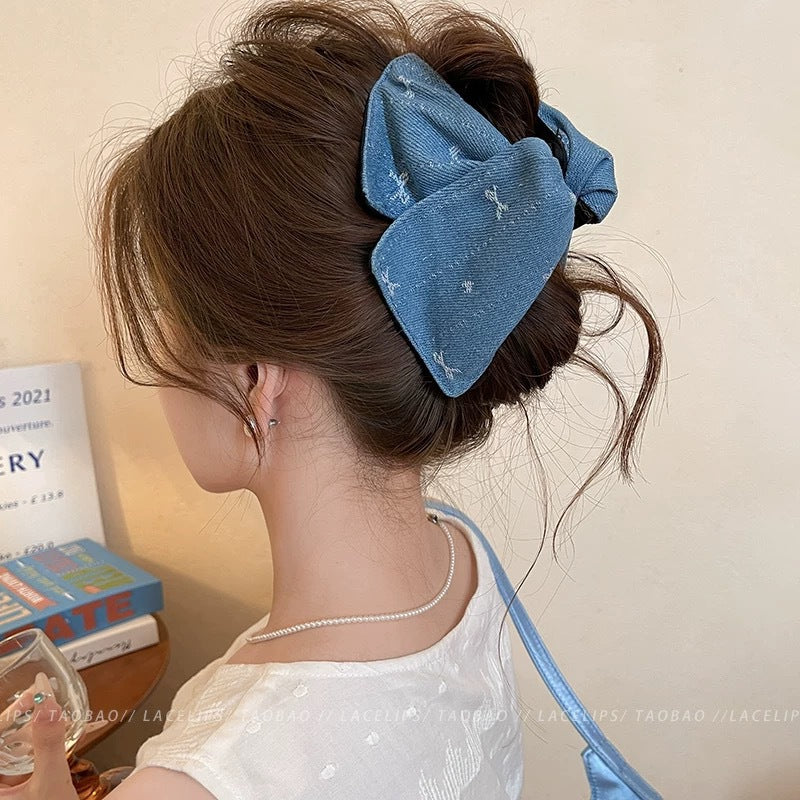 Love Denim Bow Triangle Grip Sense Of Atmosphere