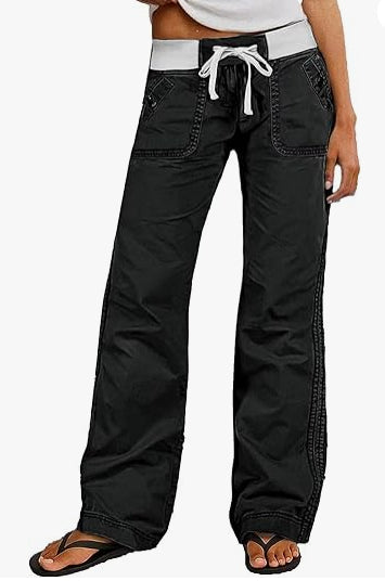 Pocket Contrast Color Thread Waist Head Made Old Low Waist Straight Jeans