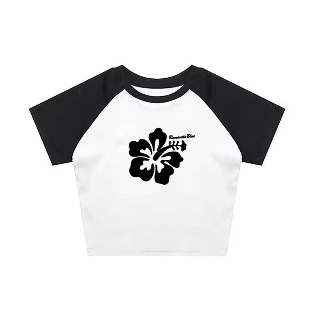 Flower Letter Printed Casual Short Sleeve