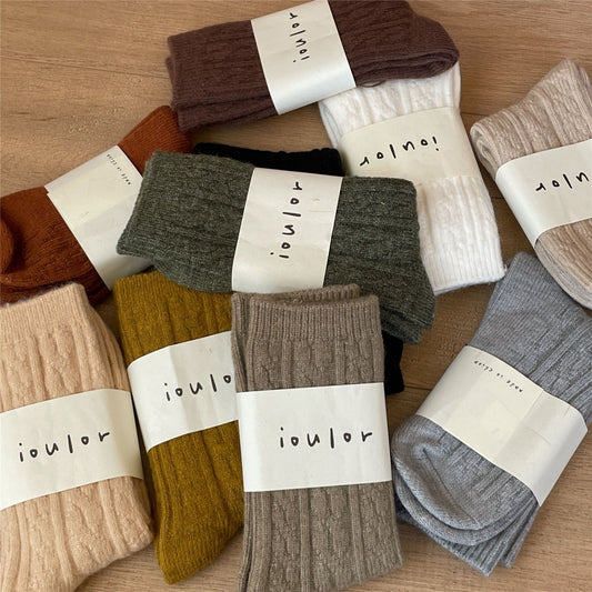 Warm And Thick Japanese Pile Socks Solid Color Mid-tube Socks