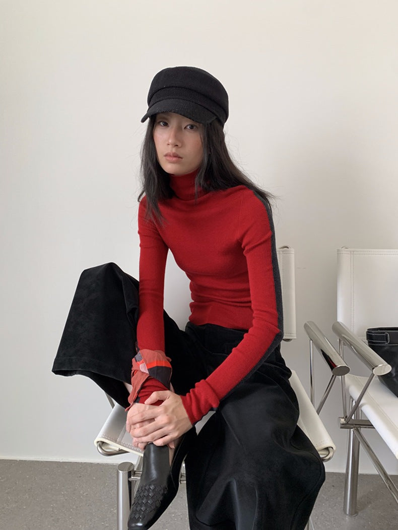 Double-color Women's Contrast Color Slim Fit Woolen Sweater