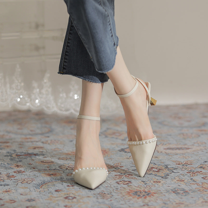 Women's Summer New Sweet Style Pearl Pointed Fashion French High Heels
