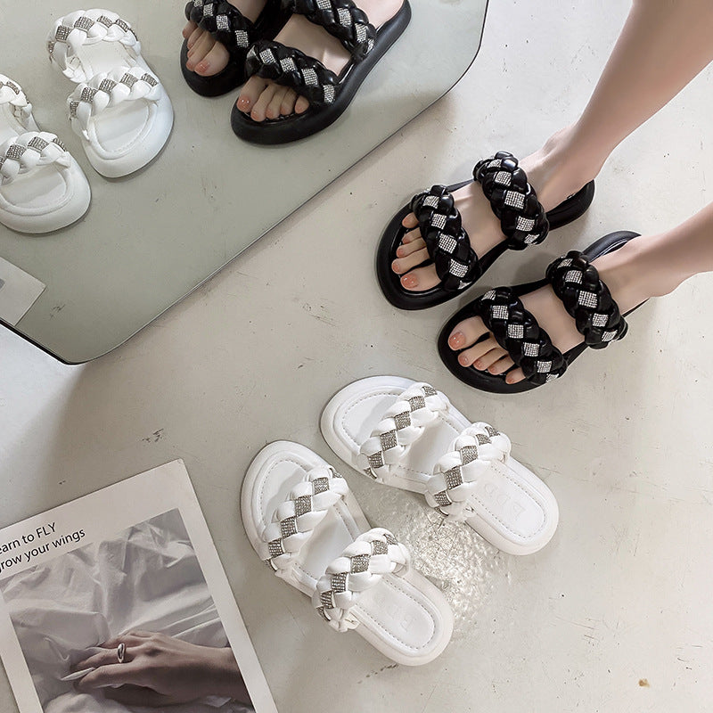Women's New Fairy Style Woven Flat Retro Slippers