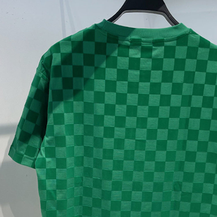 Grøn Crew Neck Plaid Print Net Rød Casual T-shirt