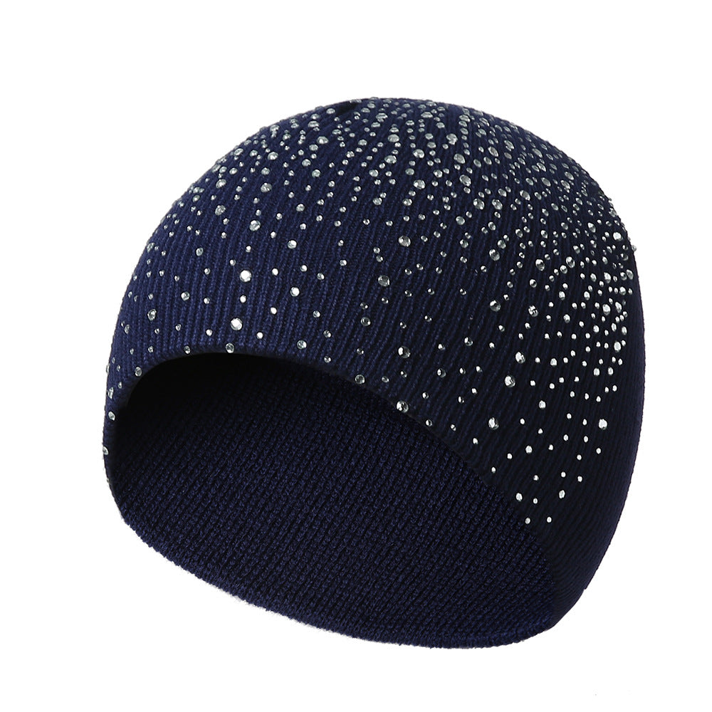 Women's Half-face Diamond Warm Knitted Hat Autumn And Winter European And American Outdoor Woolen Hat